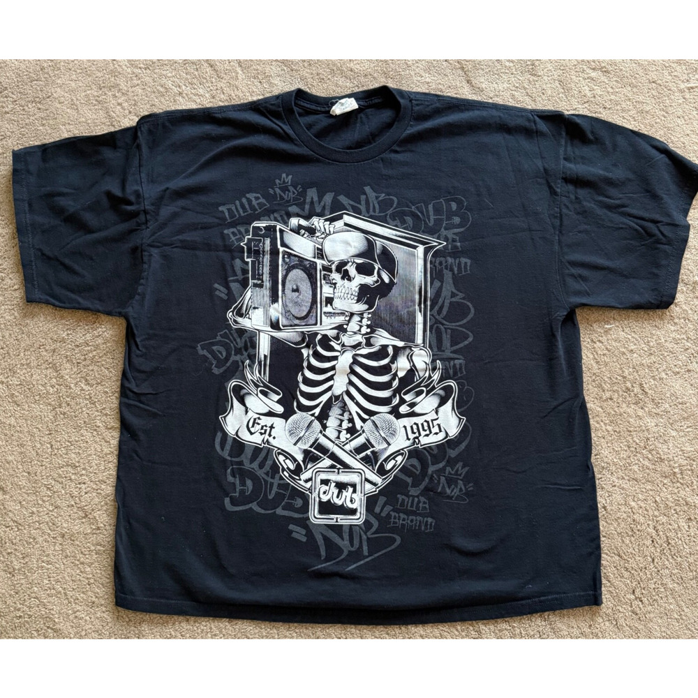Vintage 1995 Dub Skeleton T Shirt Tee DJ Street Mens 2XL Rap Black Y2K EUC